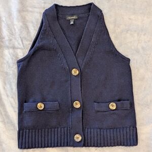Talbots Navy Blue Knit Sweater Vest Size XS 100% Cotton